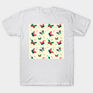 Butterfly Pattern With Floral Elements T-Shirt